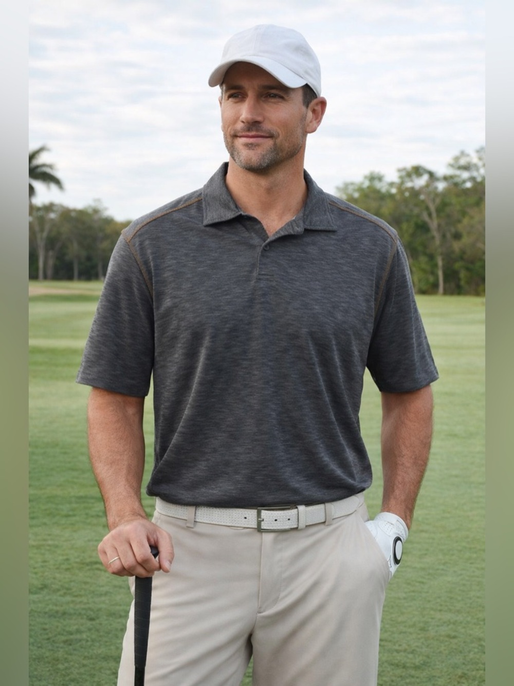 Tommy Bahama Polo Shirt Mens Large Gray Performance Golf Casual Classic